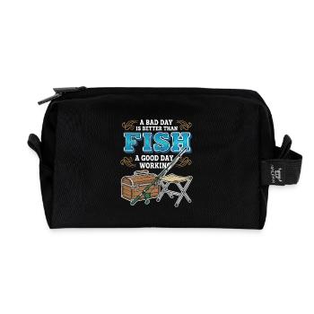 Camping Fishing Humor Bad Day Fish Better Working - Recycled Toiletry Zip Bag - black - Front