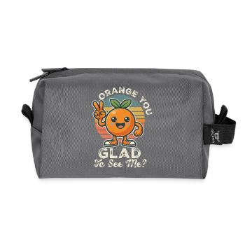 "Orange You Glad To See Me?" - Recycled Toiletry Zip Bag - anthracite - Front
