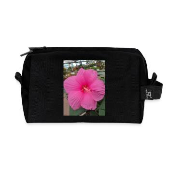Hibiscus Rose Tropical Glow Textile - Recycled Toiletry Zip Bag - black - Front