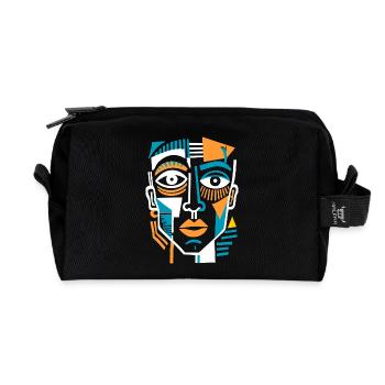 Colorful Cubist Face - Recycled Toiletry Zip Bag - black - Front
