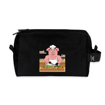 Muscular pig chopping salad - Recycled Toiletry Zip Bag - black - Front