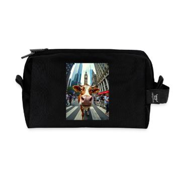 Funny Cow Selfie on a City Street - Recycled Toiletry Zip Bag - black - Front