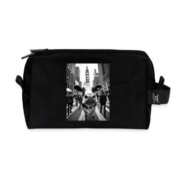 Funny Cow Selfie on a Busy City Street - Recycled Toiletry Zip Bag - black - Front