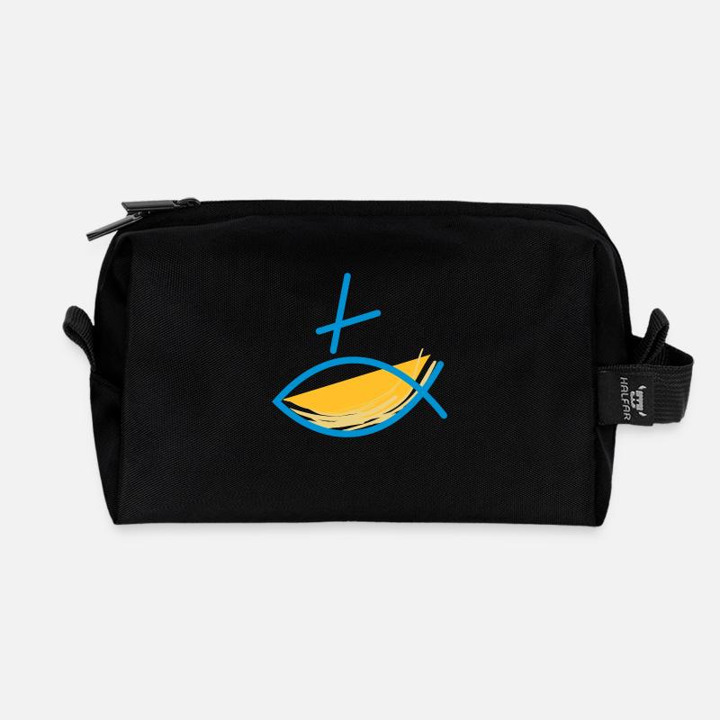 Altkatholischer Logo Fisch Blau/Gelb - Recycelte Kulturtasche - Schwarz