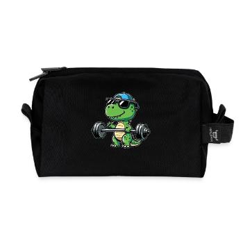 T-Rex Workout: Dinosaur Bench Press for - Recycled Toiletry Zip Bag - black - Front