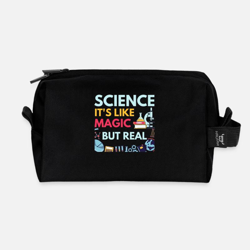 science it's like magic but real - Recycled Toiletry Zip Bag - black