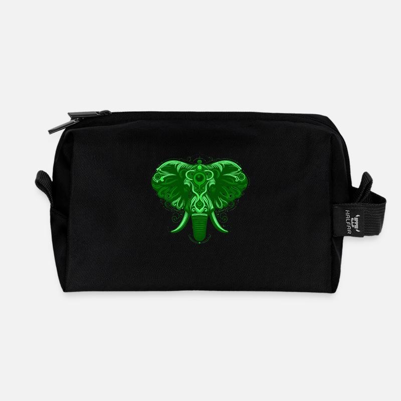 Tier Elefant Grün - Recycelte Kulturtasche - Schwarz