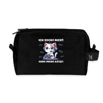 Ich Zocke Nicht Ohne Meine Katze Gamer Pew Pew - Recycelte Kulturtasche - Schwarz - Vorne