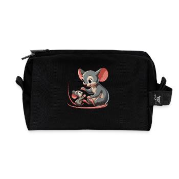 Mouse mother plays with child - Recycled Toiletry Zip Bag - black - Front