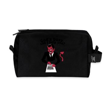 God's busy. Can i help? - Recycled Toiletry Zip Bag - black - Front