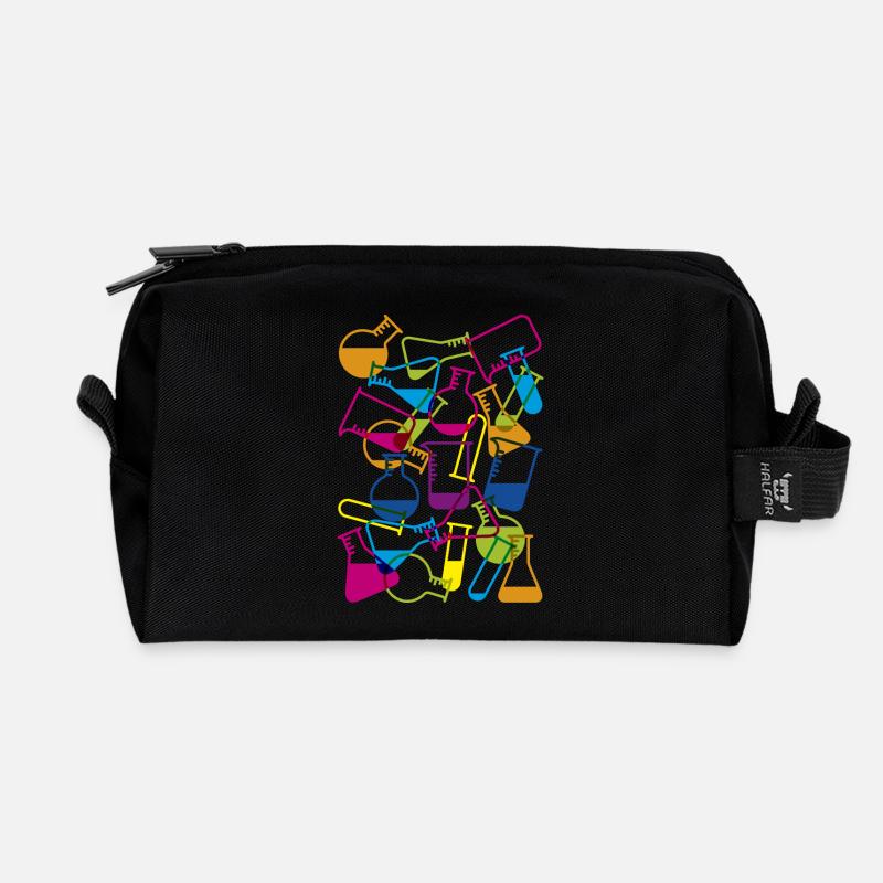 Laboratory Glassware with Chemicals - Recycled Toiletry Zip Bag - black