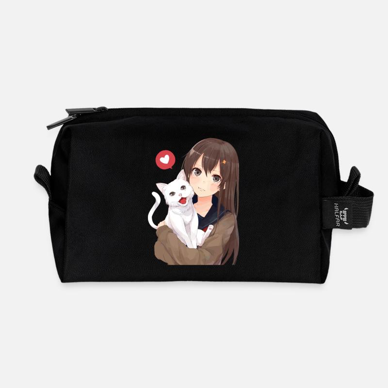 fille avec chat - Trousse de toilette en tissu recyclé - noir