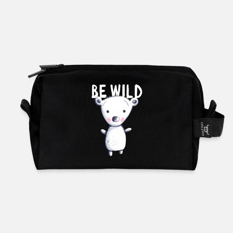 Be Wild Polar Bear - Bear - Bear - Teddy - Baby - Recycled Toiletry Zip Bag - black