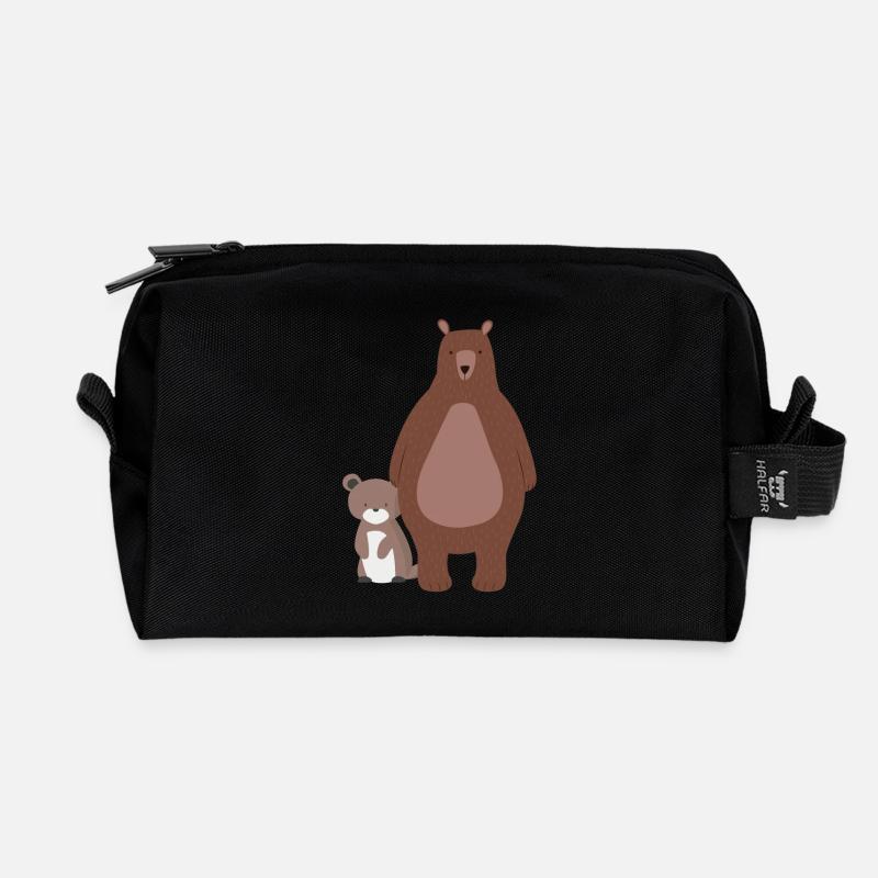Mama Bär oder Papa Bär mit Babybär Bärchen - Recycelte Kulturtasche - Schwarz