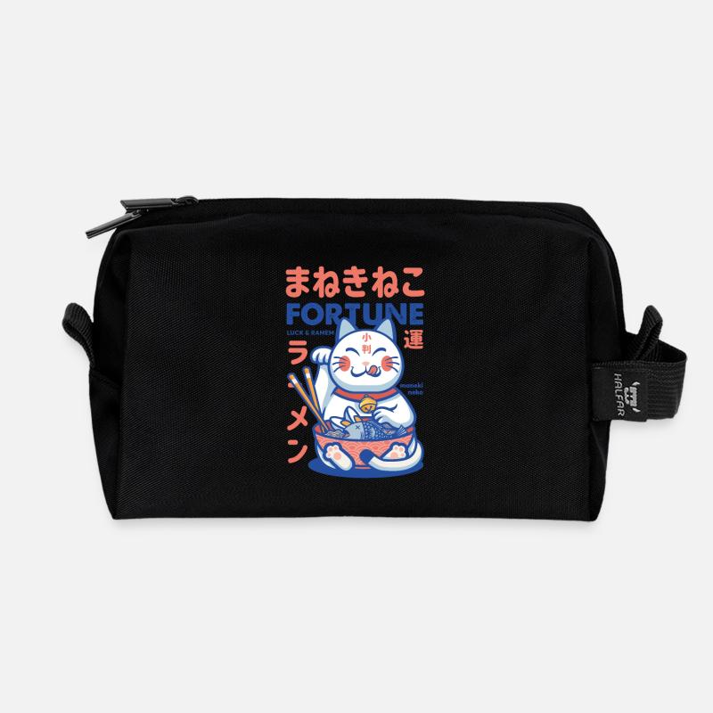 Maneki Neko Fortune Ramen - Recycled Toiletry Zip Bag - black