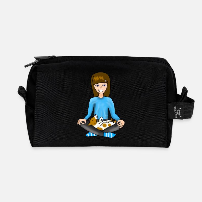 Meditating with your dog - Recycled Toiletry Zip Bag - black