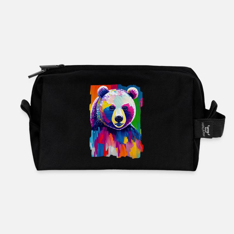Multicolored painting Bear portrait - Recycled Toiletry Zip Bag - black