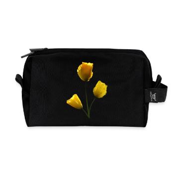 Poppy yellow poppies - Recycled Toiletry Zip Bag - black - Front