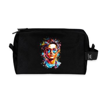 Hipster avec barbe - Trousse de toilette en tissu recyclé - noir - Devant