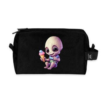Alien enjoys ice cream in summer - Recycled Toiletry Zip Bag - black - Front