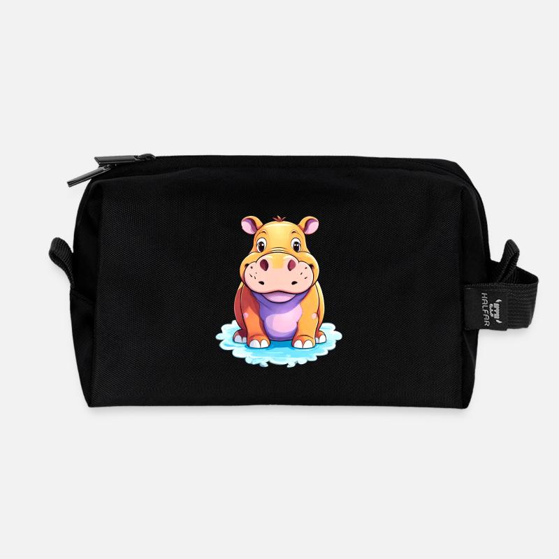 Hippopotamus Niedliches Nilpferd - Recycelte Kulturtasche - Schwarz