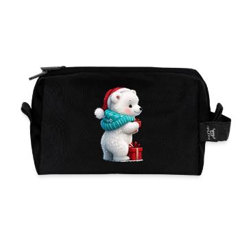 Süßer kleiner Bär mit Weihnachtsmütze und Geschenk. - Recycelte Kulturtasche - Schwarz - Vorne