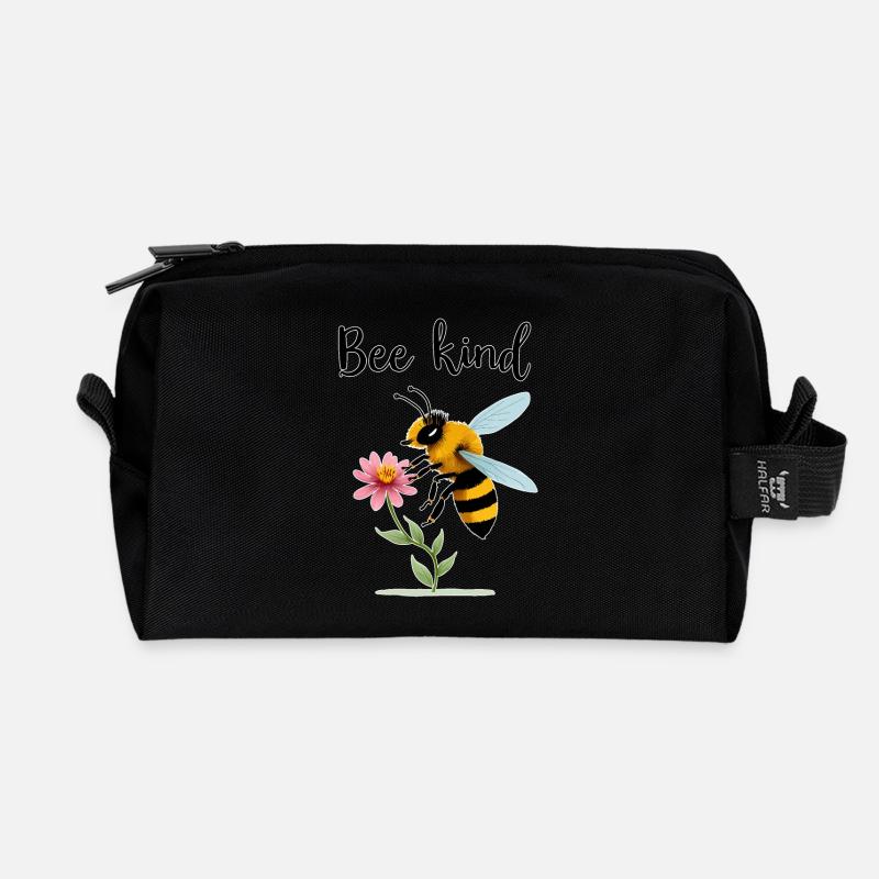 Bienenart: Niedliche Biene mit winziger Blume - Recycelte Kulturtasche - Schwarz