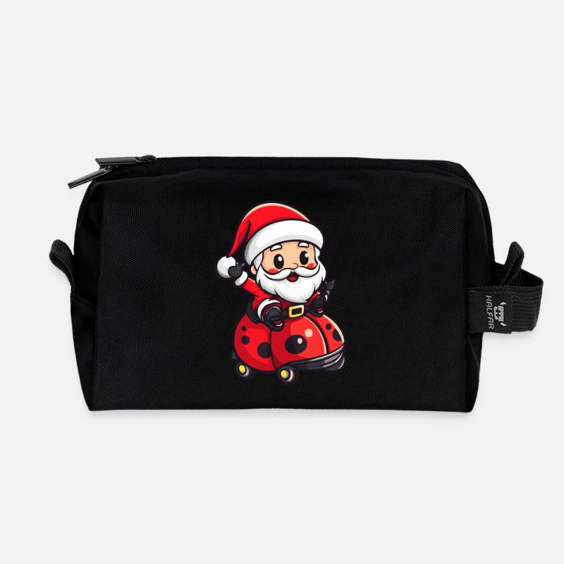 Marienkäfer Weihnachtsmann Cartoon - Recycelte Kulturtasche - Schwarz