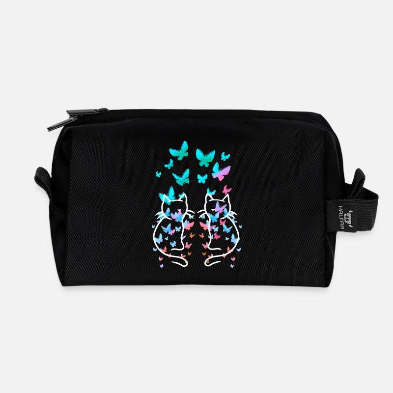 80er Retro Katze Vintage Frühling Schmetterlinge - Recycelte Kulturtasche - Schwarz