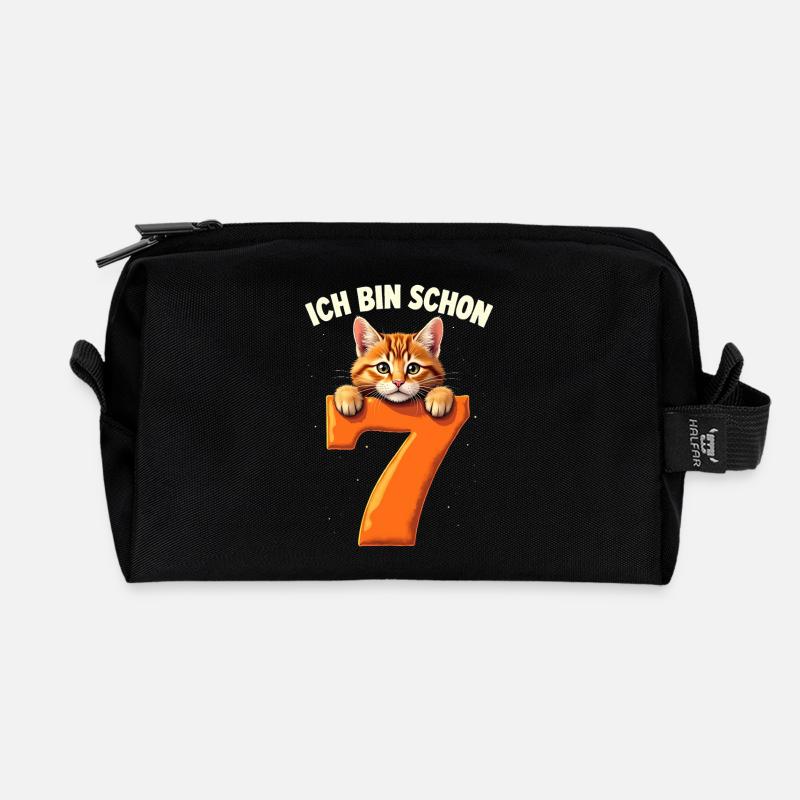 7. Geburtstag Mädchen Junge Katze Ich Bin Schon - Recycelte Kulturtasche - Schwarz