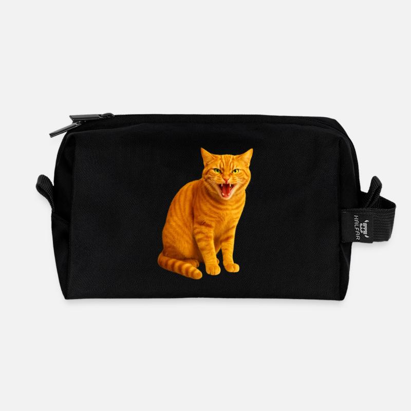 Fauchende orange getigerte Katze - Recycelte Kulturtasche - Schwarz