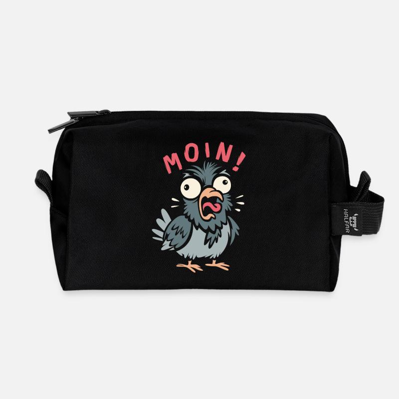 MOIN! Lustige Taube Comic Design Shirt - Recycelte Kulturtasche - Schwarz