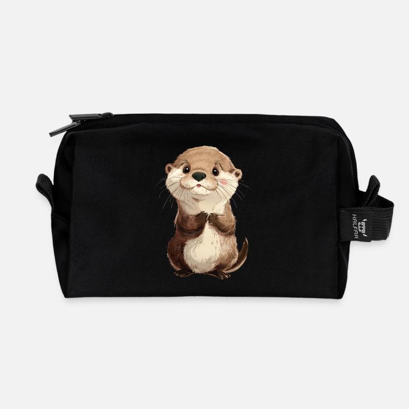 Süßer Baby Otter - Recycelte Kulturtasche - Schwarz