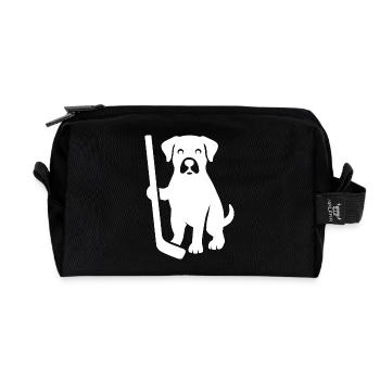 Minimalistische Hund Eishockeyspieler Puck  - Recycelte Kulturtasche - Schwarz - Vorne