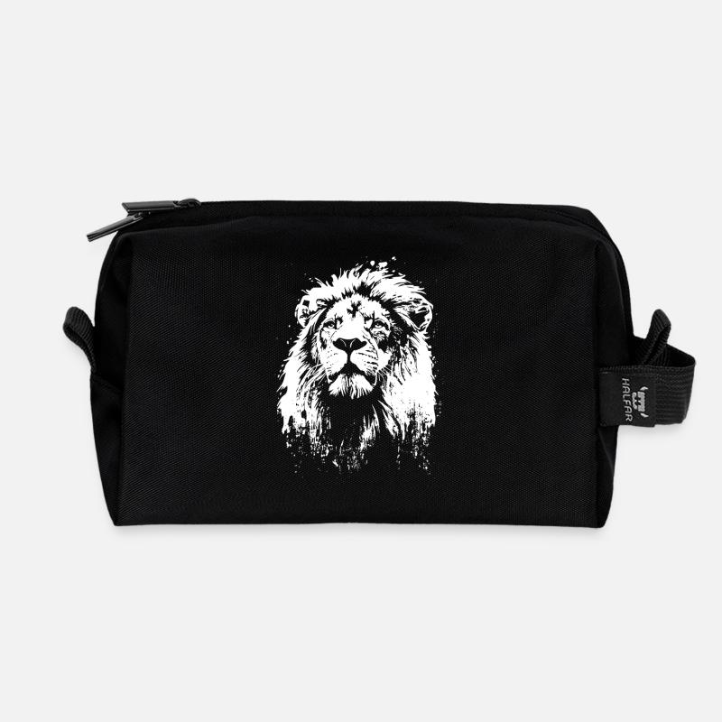 lion face lion head - Recycled Toiletry Zip Bag - black