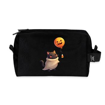Halloween Cat with Halloween Pumpkin - Recycelte Kulturtasche - Schwarz - Vorne
