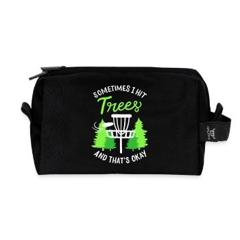 Sometimes I Hit Trees Disc Golf Basket Art - Recycled Toiletry Zip Bag - black - Front