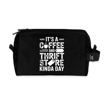 Coffee Thrift Store Day - Recycled Toiletry Zip Bag - black - Front