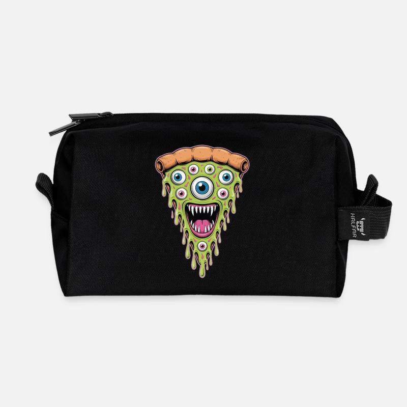 Drippy Eye Pizza Monster - Recycled Toiletry Zip Bag - black