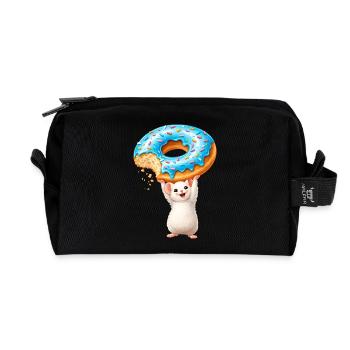 Mouse with Donut – Cute Cartoon Design - Recycled Toiletry Zip Bag - black - Front