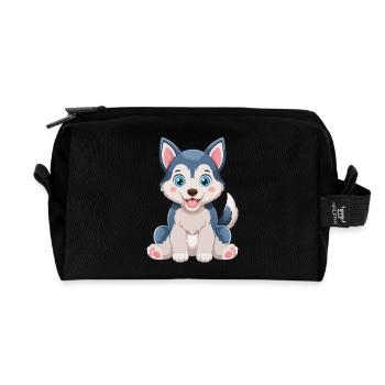 Dessin animé de chiot Husky câlin - Trousse de toilette en tissu recyclé - noir - Devant