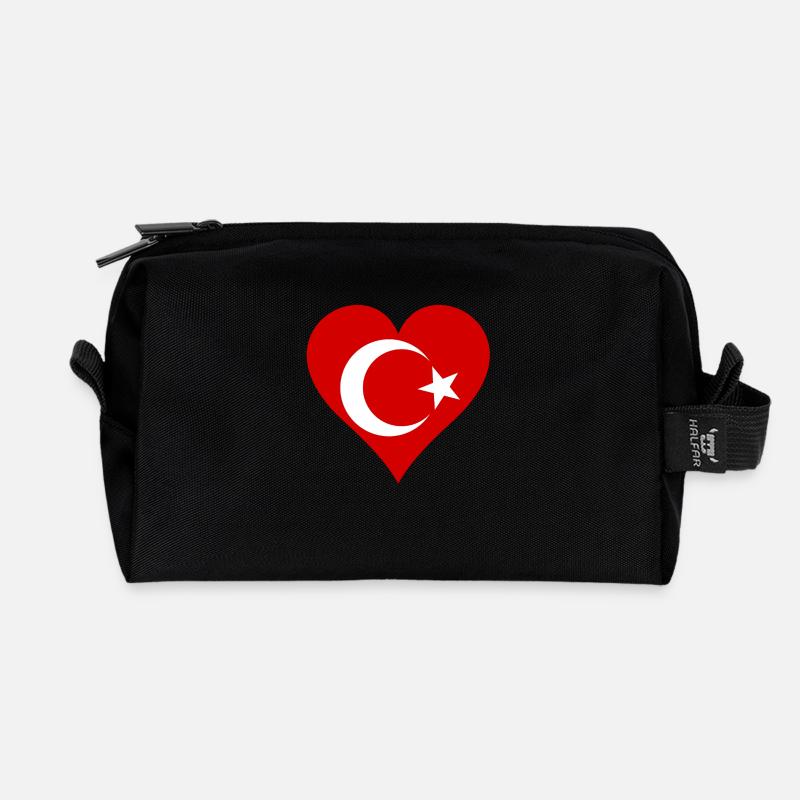 Turkish flag as a heart - Recycled Toiletry Zip Bag - black