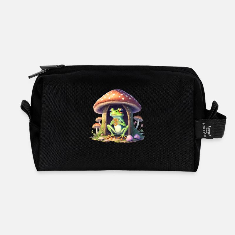 Frosch im Pilz - Recycelte Kulturtasche - Schwarz