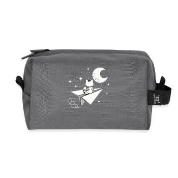 Katze Papierflieger Mond Fly me to the moon Sterne - Recycelte Kulturtasche - Anthrazit - Vorne