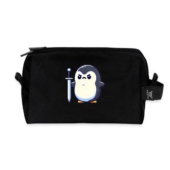 Tiny Penguin Warrior - Recycled Toiletry Zip Bag - black - Front
