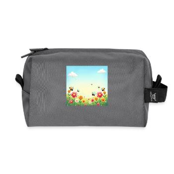 Spring Colourful Insect Parade – Sea of Flowers Sun - Recycled Toiletry Zip Bag - anthracite - Front