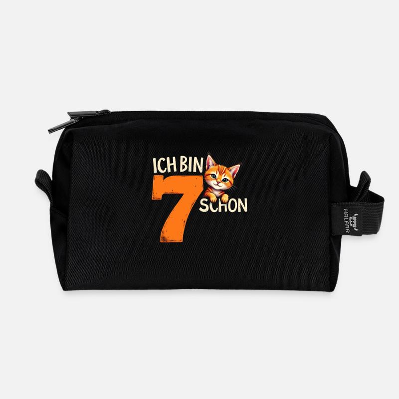 7. Geburtstag Mädchen Junge Katze Ich Bin Schon - Recycelte Kulturtasche - Schwarz