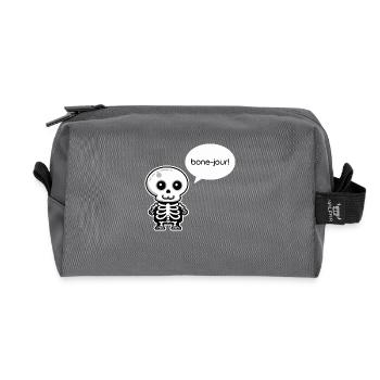 Bon-jour ! - Jeu de mots amusant sur le squelette - Trousse de toilette en tissu recyclé - anthracite - Devant