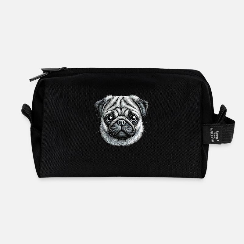 Mops – süß und gesellig - Recycelte Kulturtasche - Schwarz