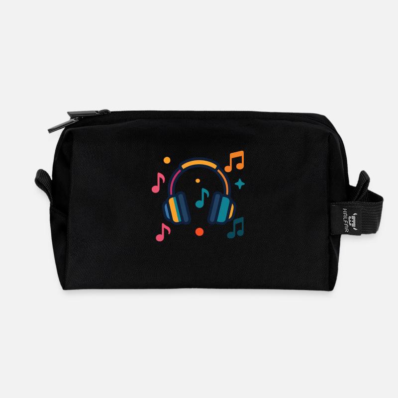 Headphones And Notes - Recycled Toiletry Zip Bag - black